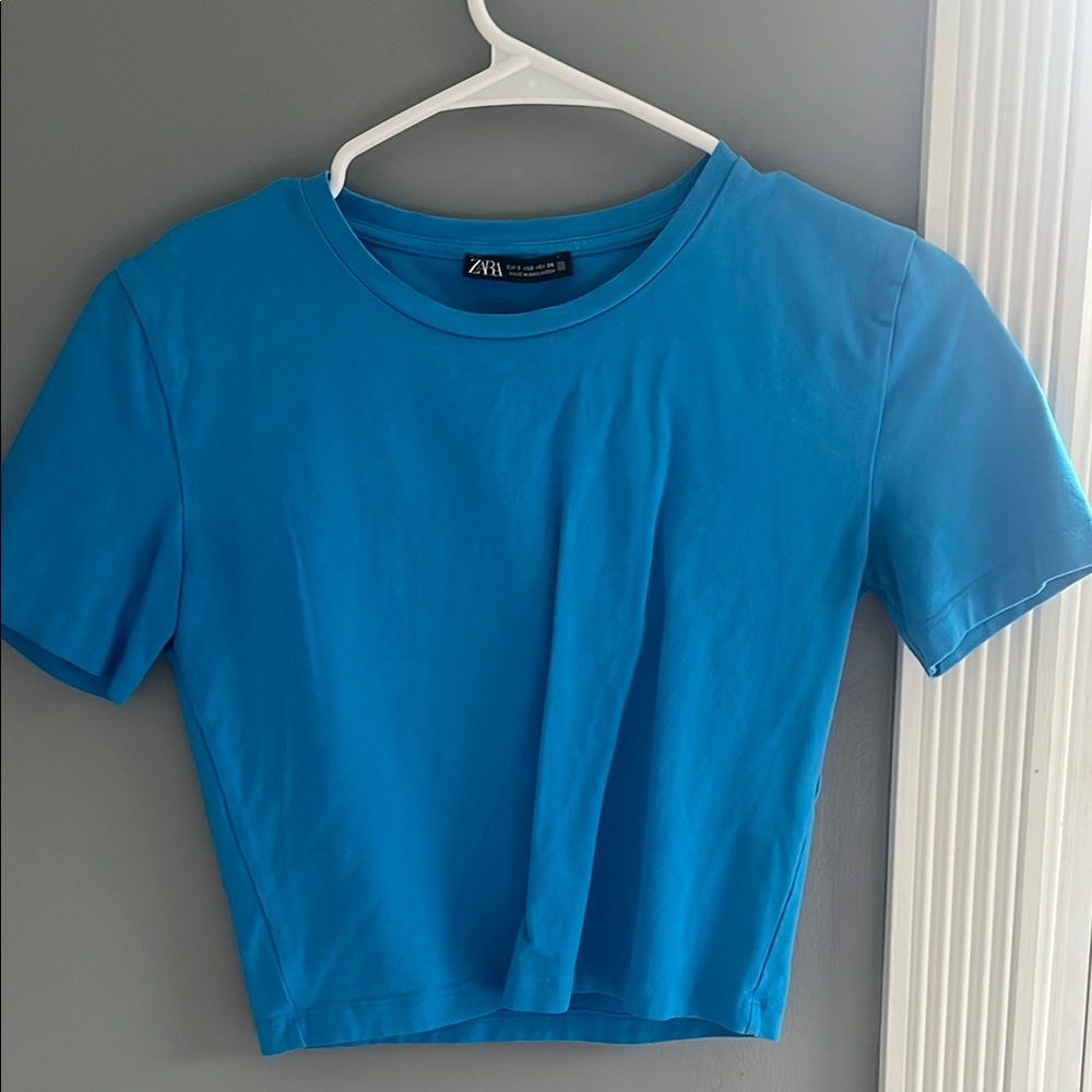 Zara Blue Fitted Crop T-Shirt